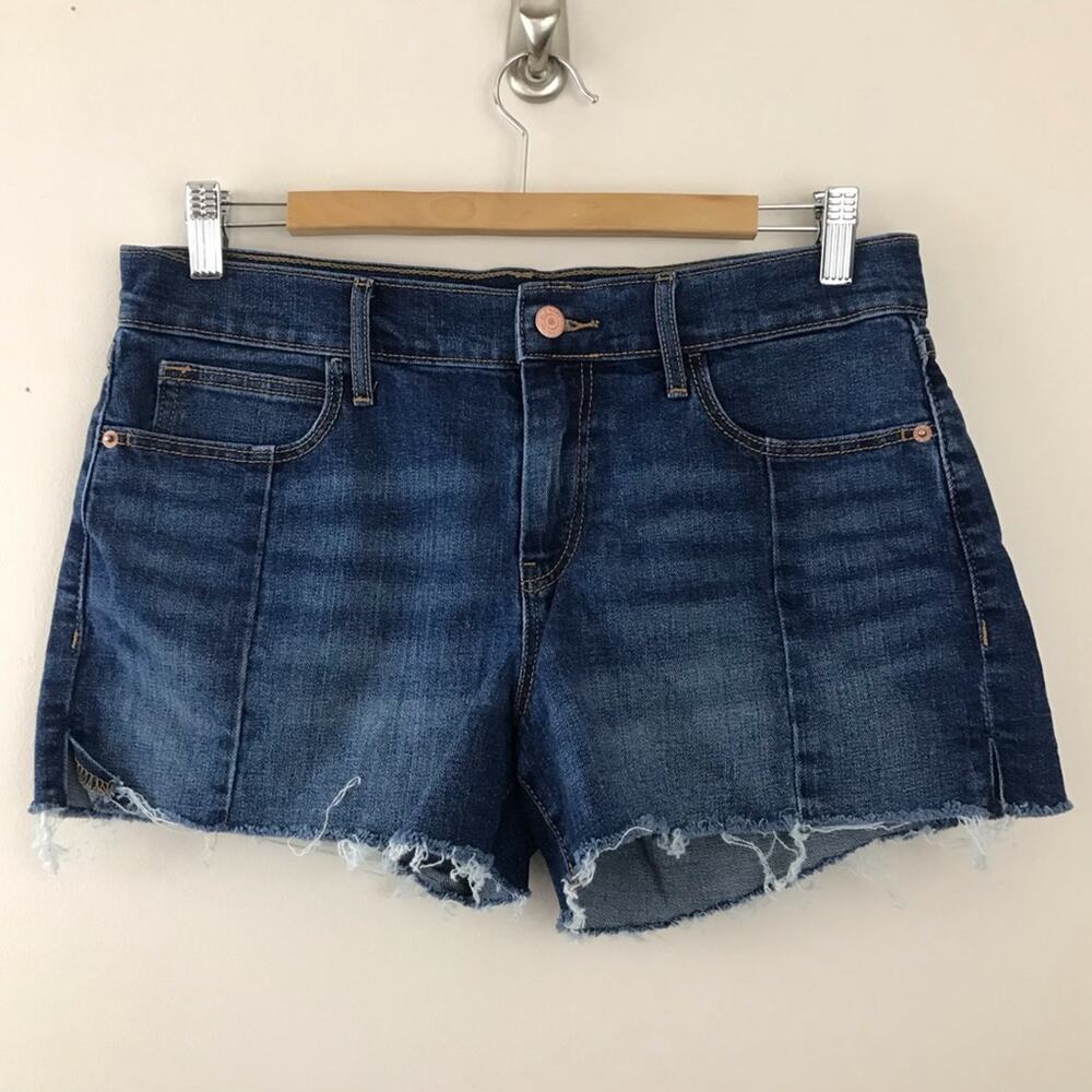 Old Navy Boyfriend Seamed Cutoff Denim Jean Shorts Dark wash stretch Cutoffs 8 - Picture 2 of 11